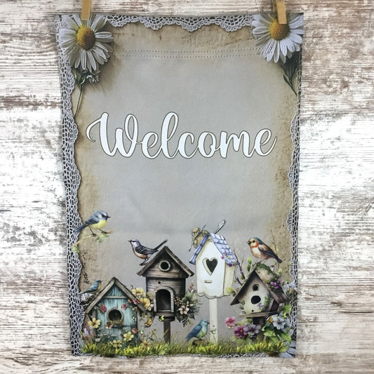 Rustic Birdhouse 12" x 18" Welcome Garden Flag
