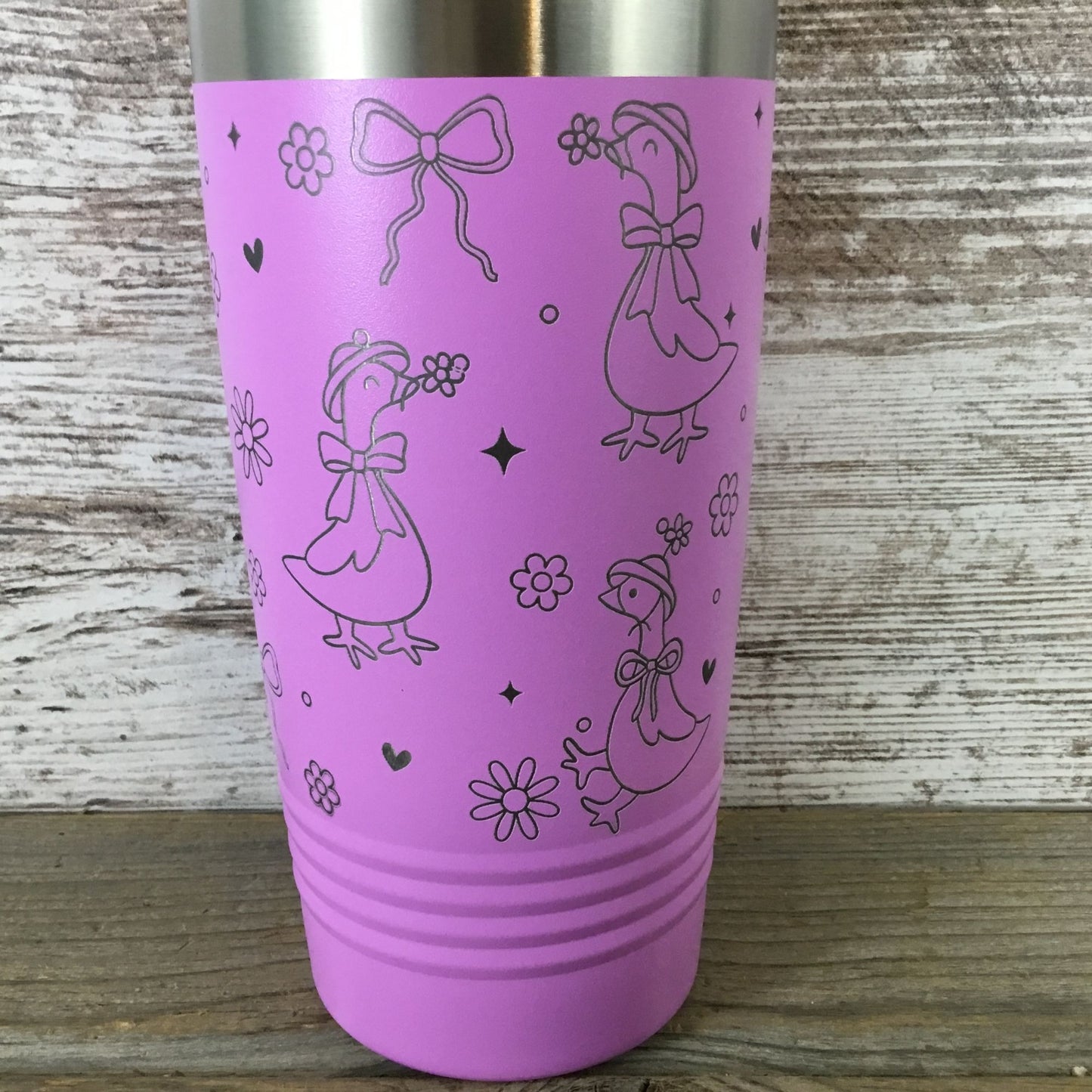 Coquette Silly Geese Engraved 20oz Tumbler – Pink Cup with Hats, Hearts, Stars & Bows