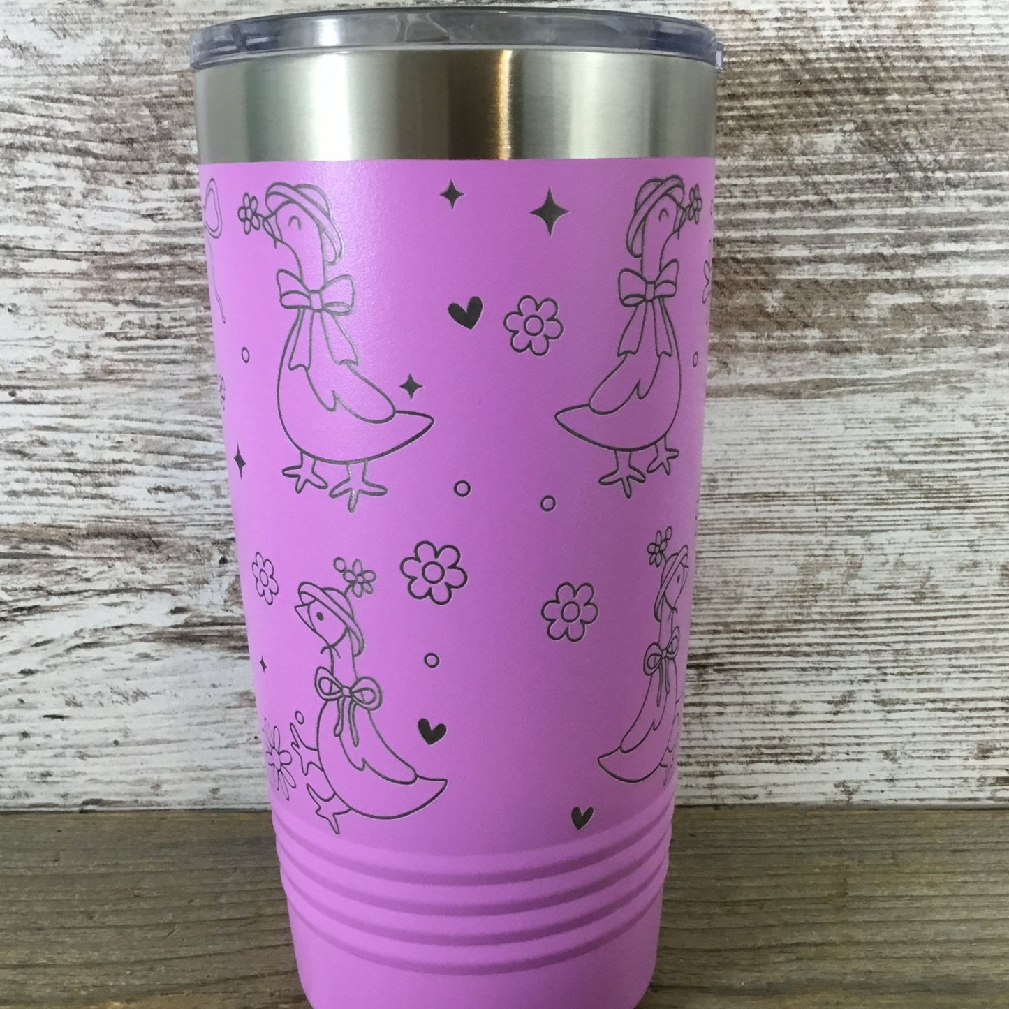 Coquette Silly Geese Engraved 20oz Tumbler – Pink Cup with Hats, Hearts, Stars & Bows