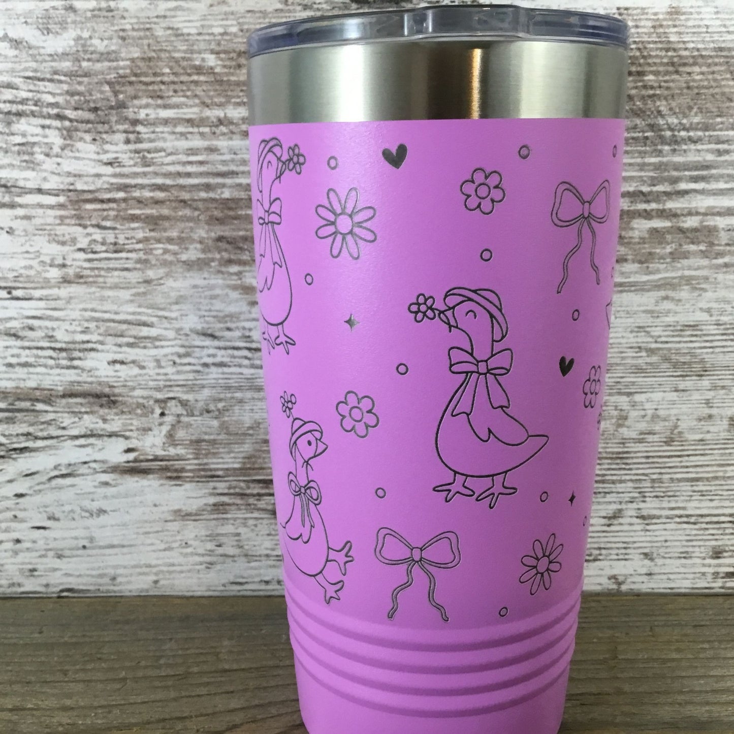Coquette Silly Geese Engraved 20oz Tumbler – Pink Cup with Hats, Hearts, Stars & Bows