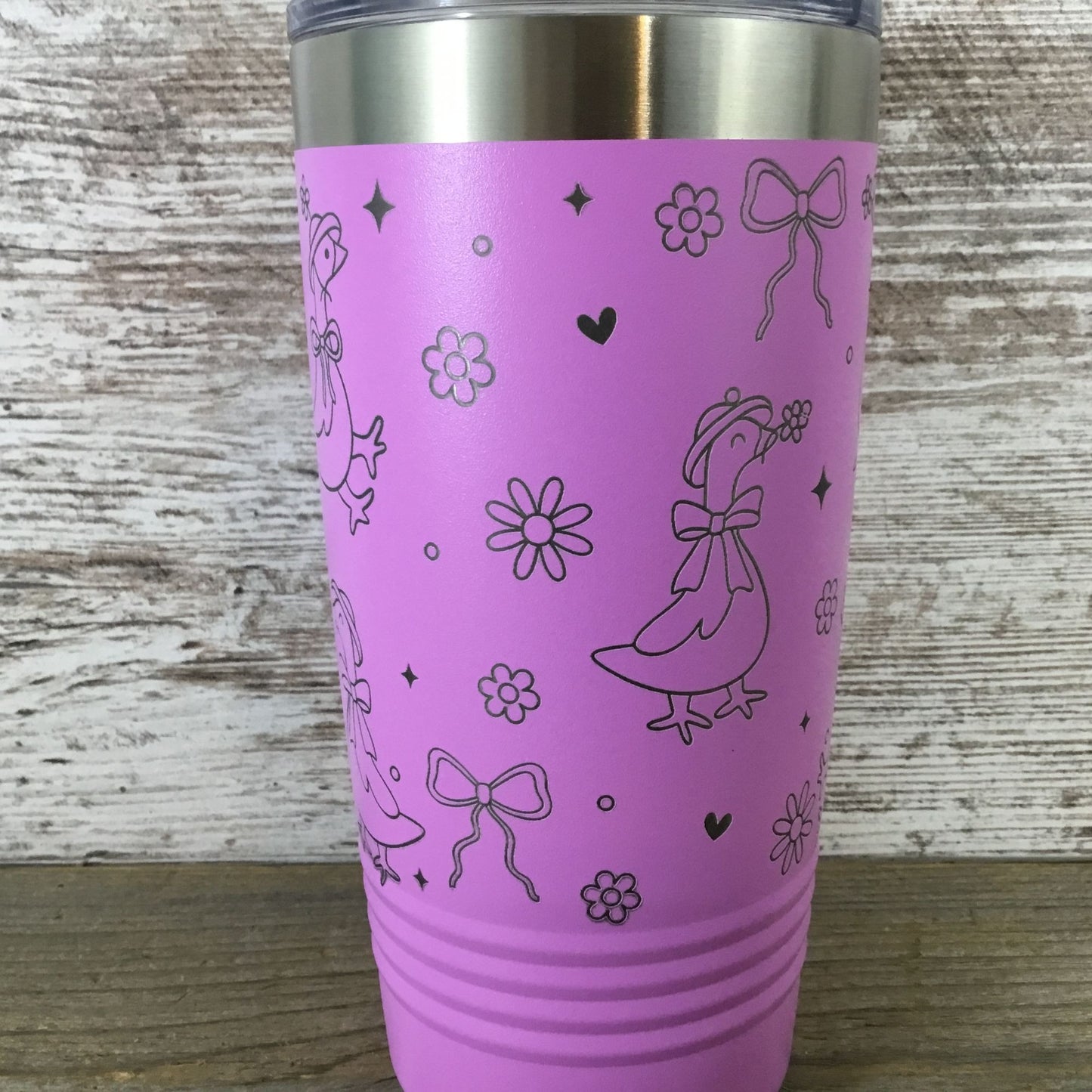 Coquette Silly Geese Engraved 20oz Tumbler – Pink Cup with Hats, Hearts, Stars & Bows