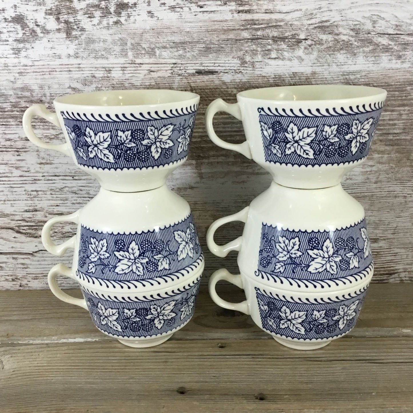 6 Sets Homer Laughlin Stratwood Collection Blue & White Floral Cups & Saucers