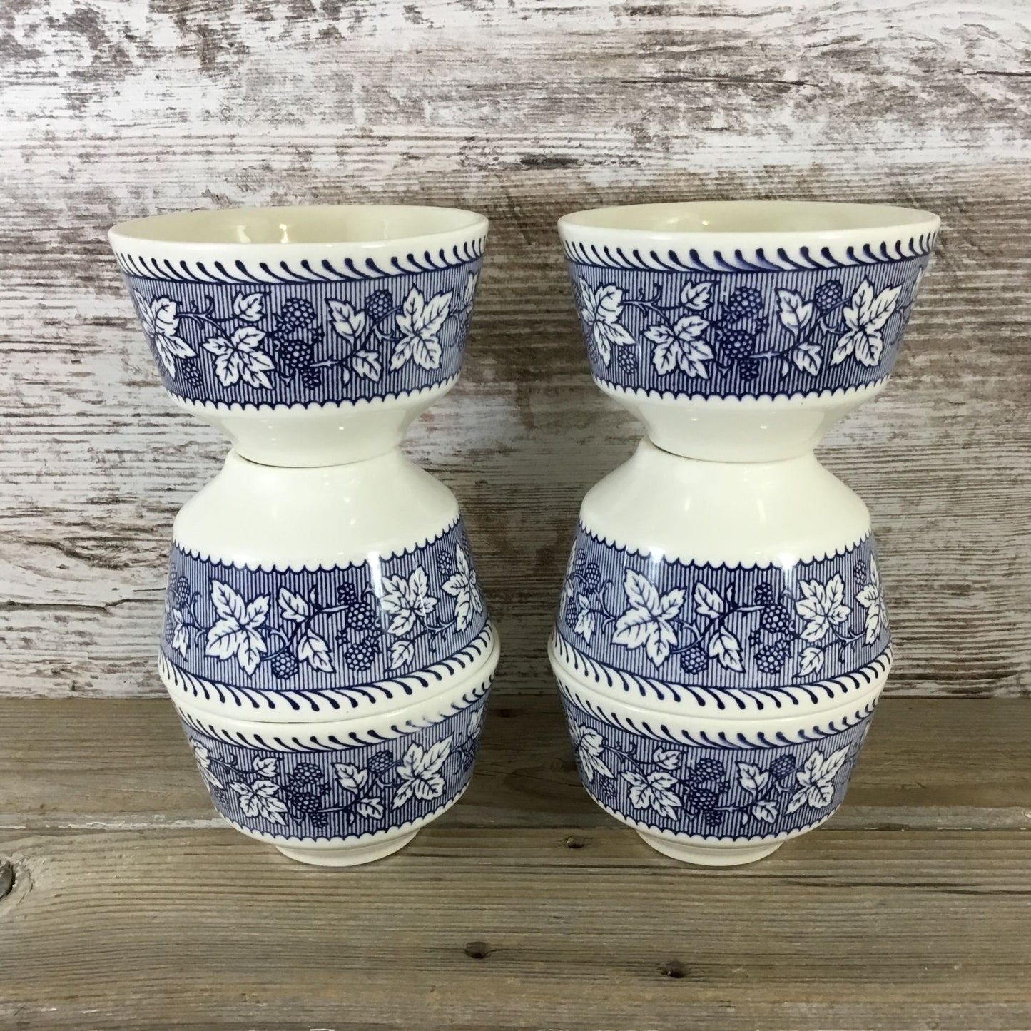 6 Sets Homer Laughlin Stratwood Collection Blue & White Floral Cups & Saucers