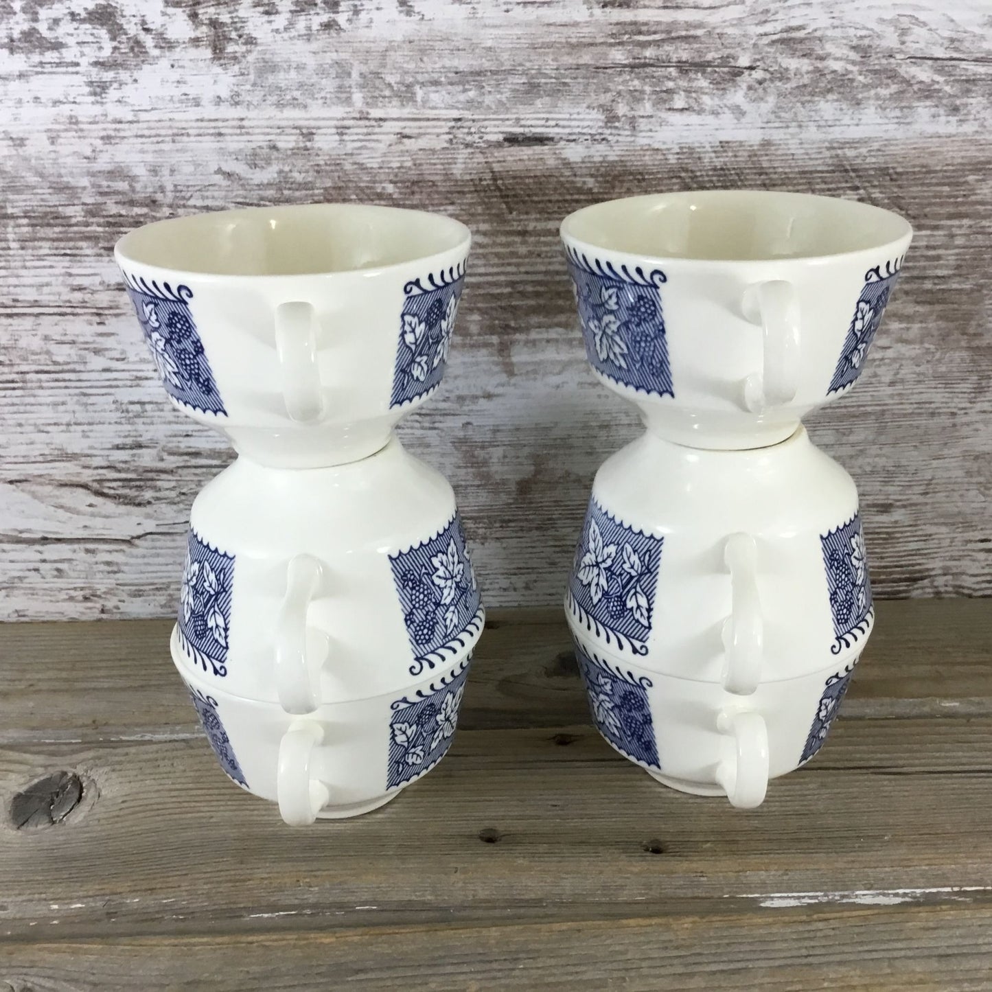 6 Sets Homer Laughlin Stratwood Collection Blue & White Floral Cups & Saucers