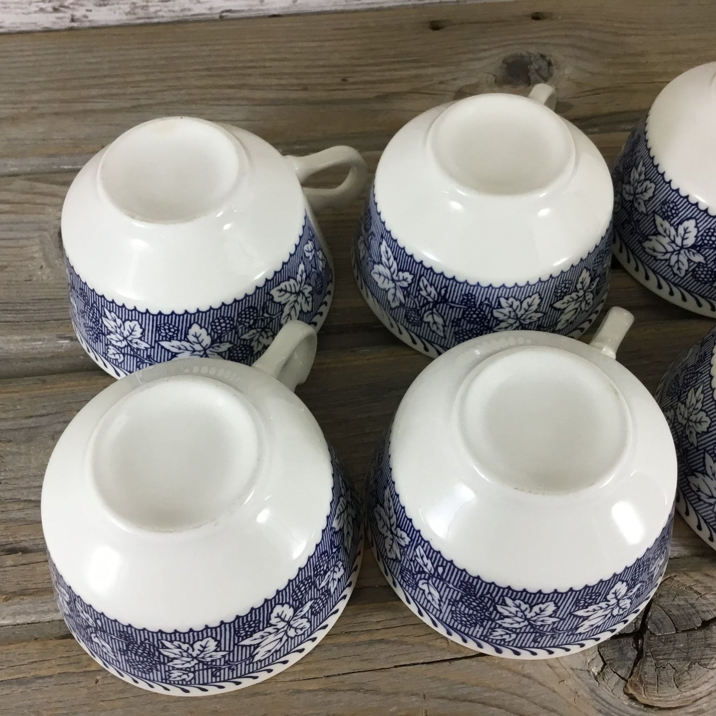 6 Sets Homer Laughlin Stratwood Collection Blue & White Floral Cups & Saucers