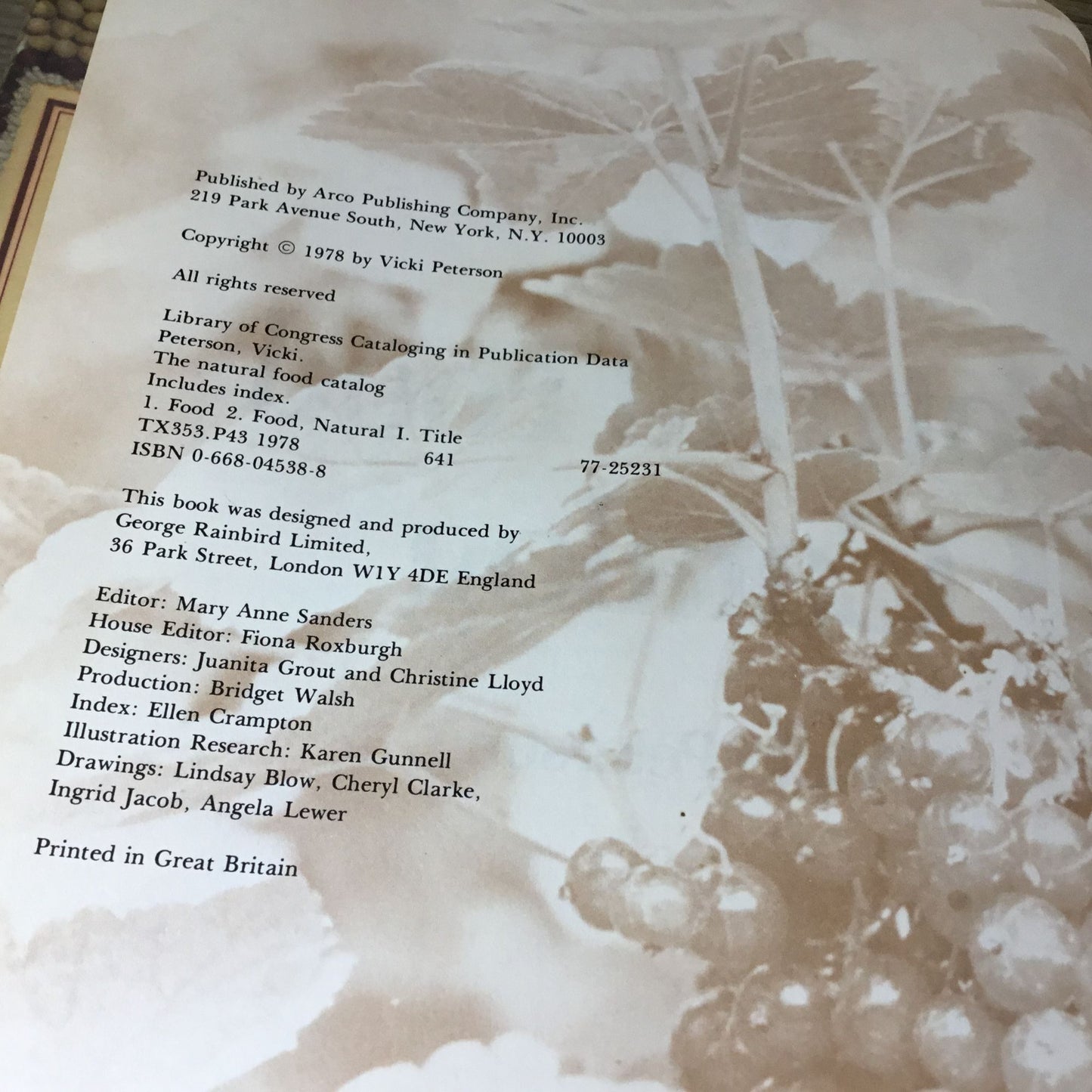 The Natural Food Catalog Hardcover Book By Vicki Peterson 1978