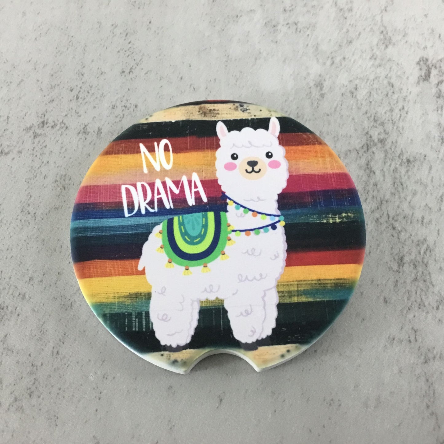 No Drama Llama Sandstone Car Coasters Set Of 2 - 2.5" Round