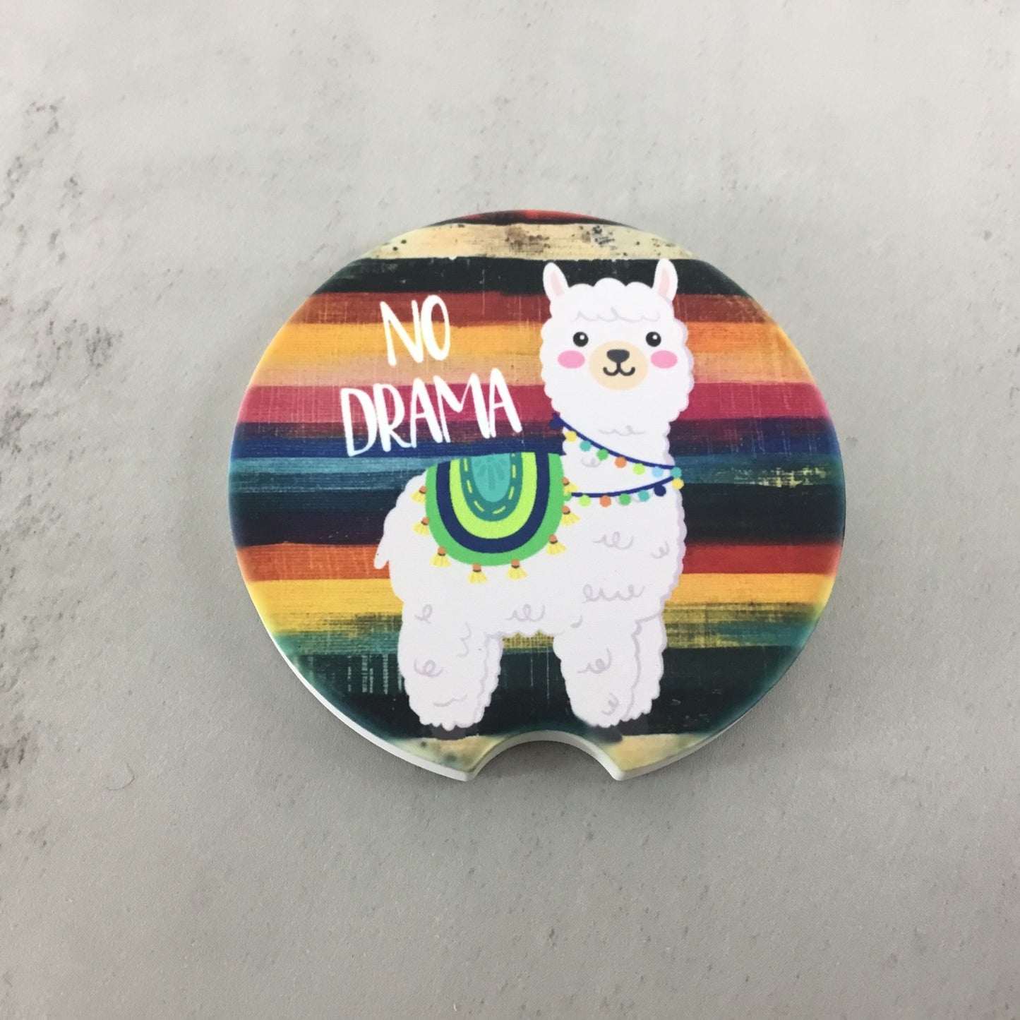 No Drama Llama Sandstone Car Coasters Set Of 2 - 2.5" Round