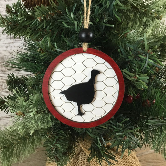 Turkey Rustic Farm Christmas Ornament with Laser-Cut Chicken Wire Pattern