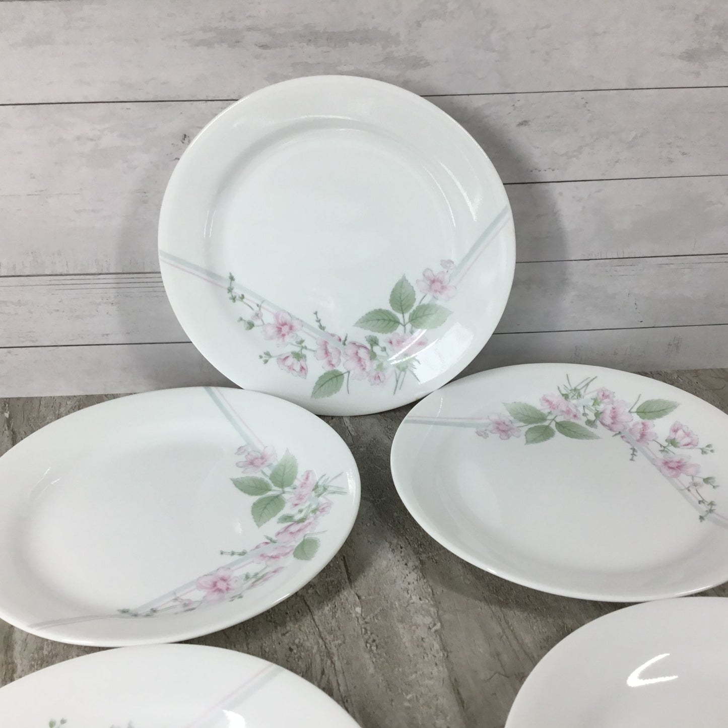 Set of 7 Corelle Corning Veranda Salad Dessert Bread Plates 7 1/4" Pink Flowers