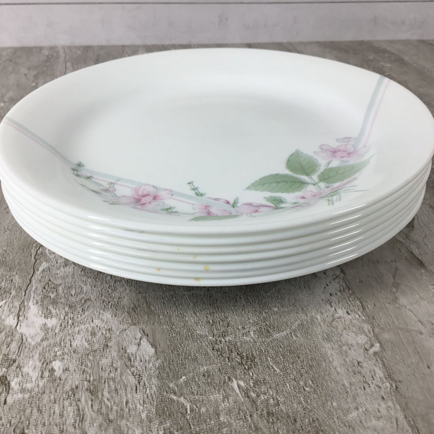 Set of 7 Corelle Corning Veranda Salad Dessert Bread Plates 7 1/4" Pink Flowers