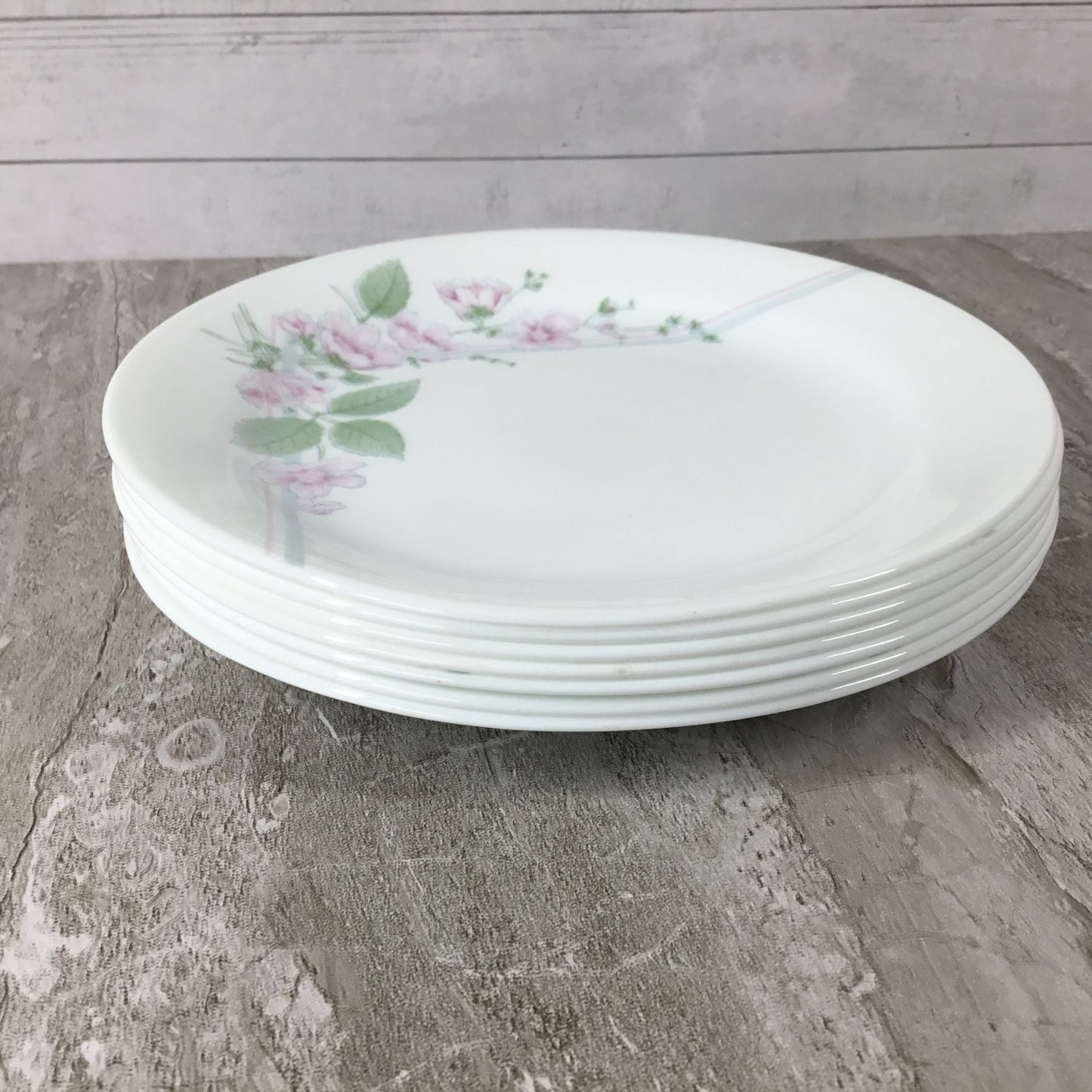 Set of 7 Corelle Corning Veranda Salad Dessert Bread Plates 7 1/4" Pink Flowers
