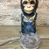 Monkey in Denim Bib Overalls 20 oz Skinny Tumbler with Straw & Lid