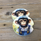 Monkey in Bib Overalls Car Coasters, Set of 2