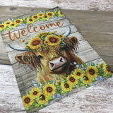 Highland Cow Sunflowers Welcome Garden Flag