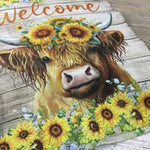 Highland Cow Sunflowers Welcome Garden Flag