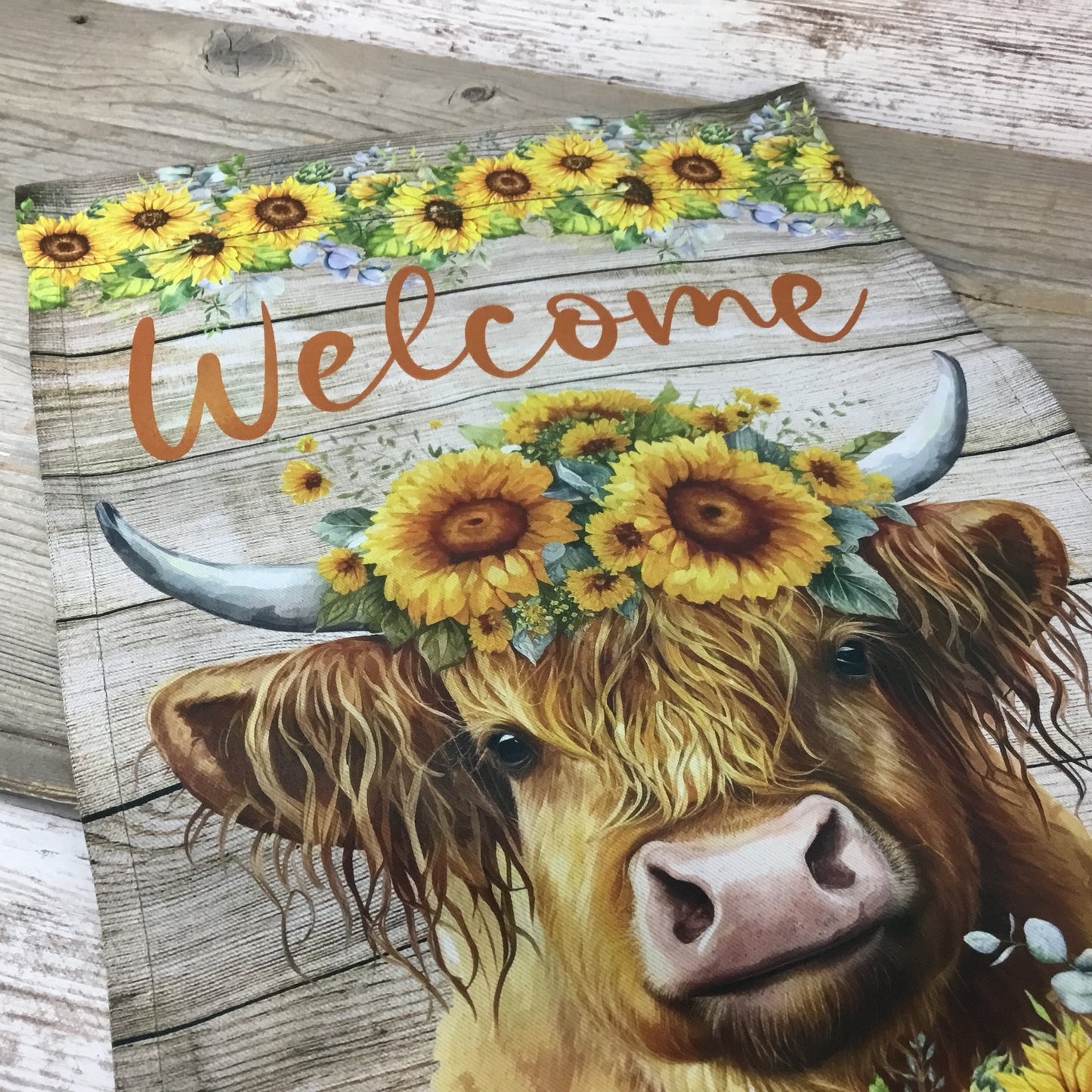 Highland Cow Sunflowers Welcome Garden Flag