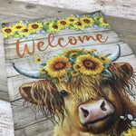 Highland Cow Sunflowers Welcome Garden Flag
