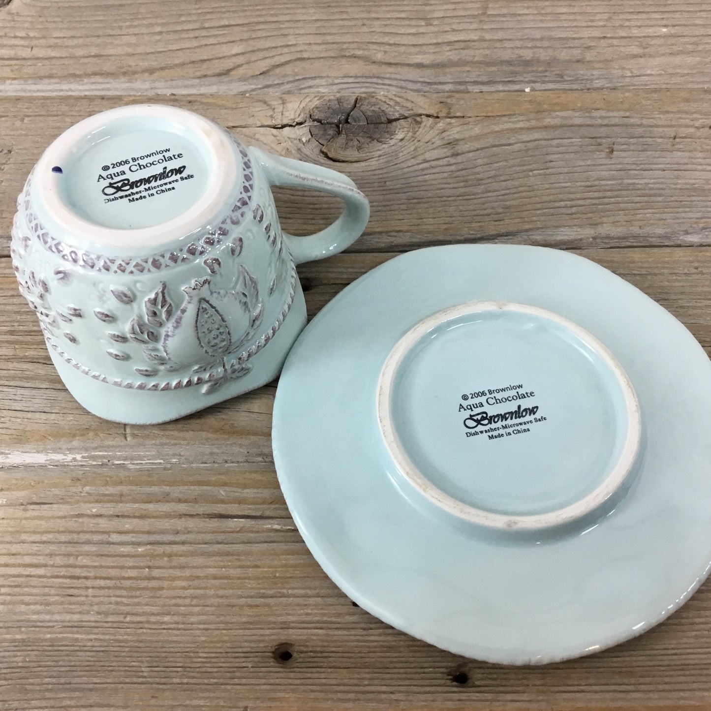 Aqua Chocolate Tea Cup and Saucer by Brownlow