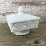 Westmoreland Old Quilt Square Milk Glass Covered Candy Dish