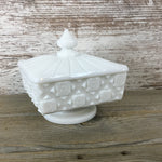 Westmoreland Old Quilt Square Milk Glass Covered Candy Dish | Vintage Collectible