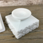 Westmoreland Old Quilt Square Milk Glass Covered Candy Dish | Vintage Collectible