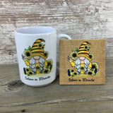 Sunflower Gnome Believe in Miracles Coffee Mug with matching coaster