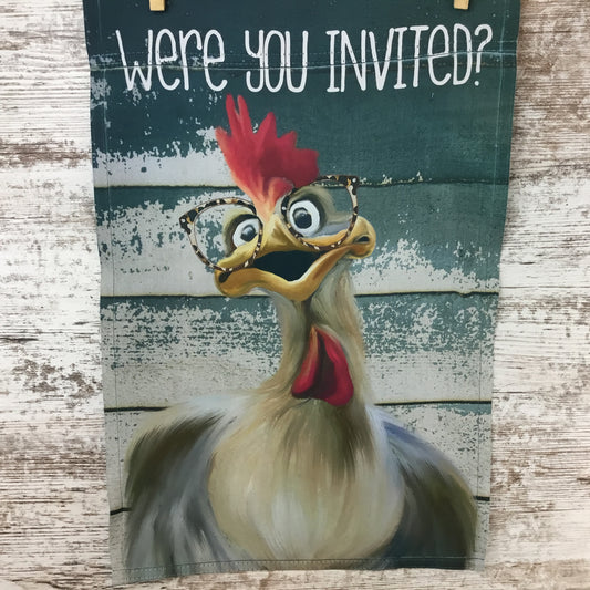 Were You Invited? Crazy Chicken Garden Flag