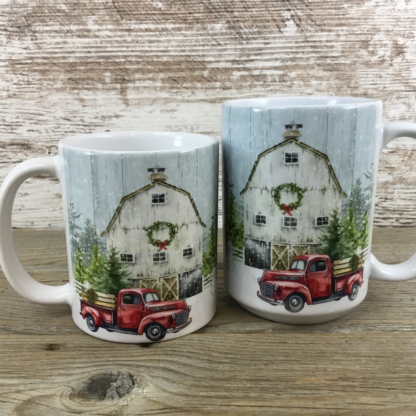 Red Truck Winter Farm Ceramic Coffee Mug