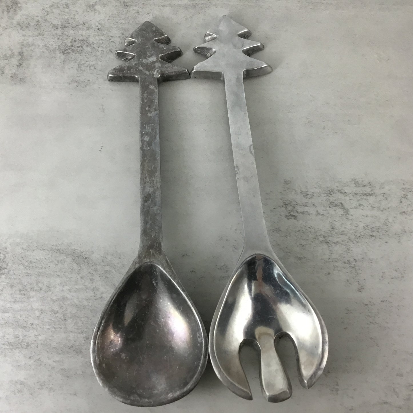 Christmas Tree Salad Serving Set Metal Fork and Spoon Made in India