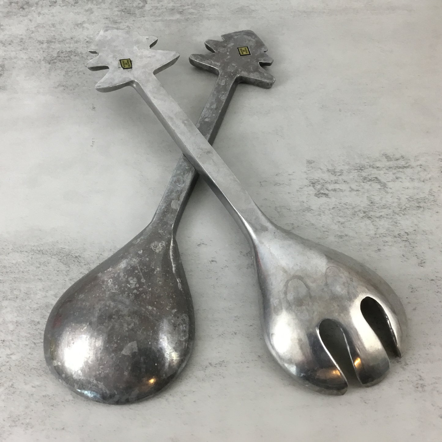 Christmas Tree Salad Serving Set Metal Fork and Spoon Made in India