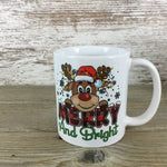 Merry and Bright Reindeer Christmas Ceramic Coffee Mug