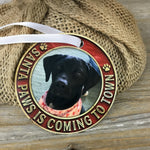 Santa Paws is Coming to Town Dog Picture Christmas Ornament