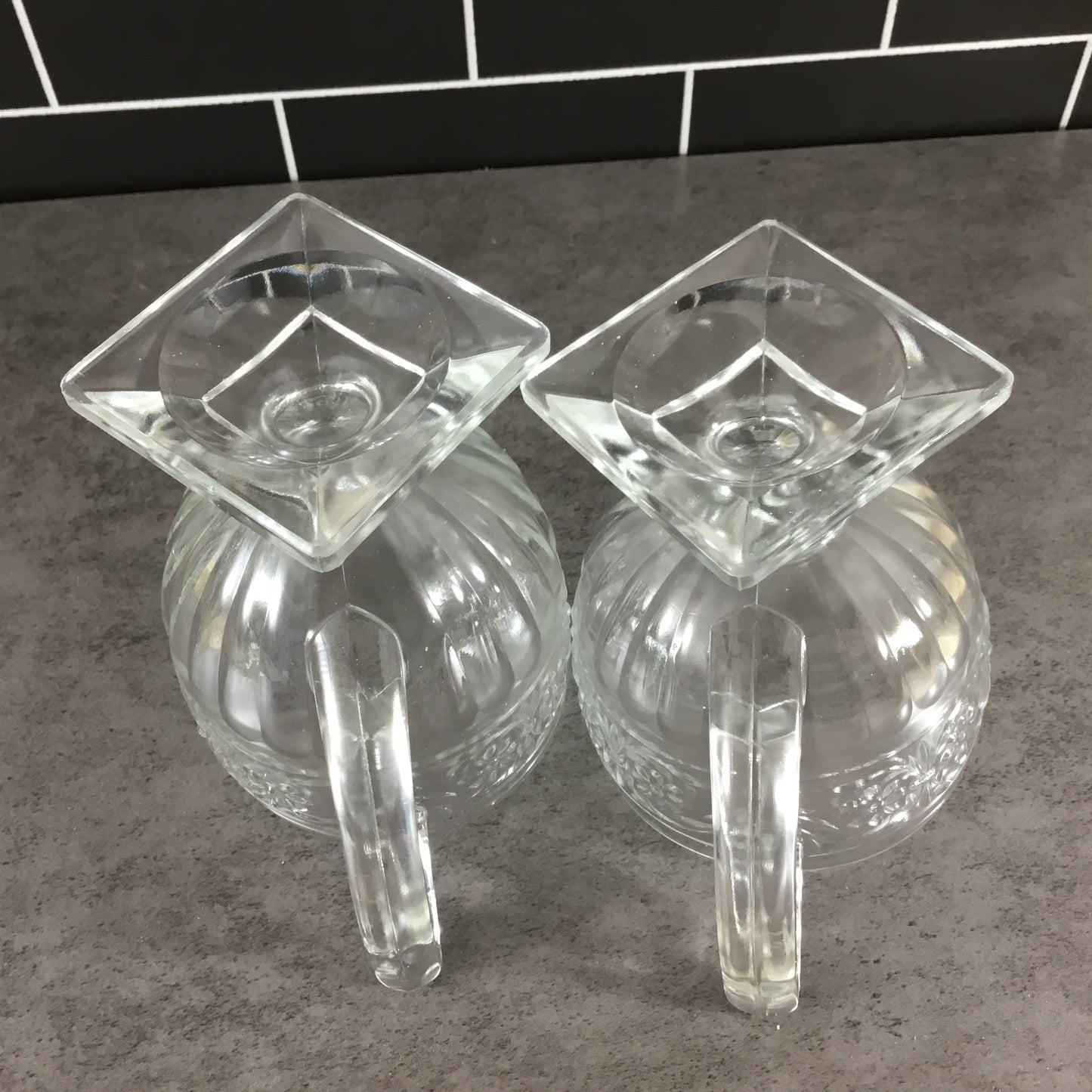 Vintage Indiana Clear Glass Daisy Pattern Footed Cream and Sugar