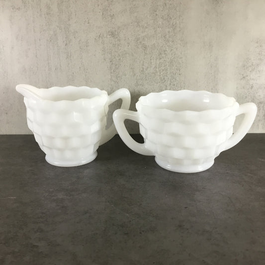 Hazel Atlas Milk Glass Cubed Cream and Sugar Dish, Cubist Pattern