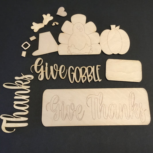 Give Thanks Thanksgiving - Unpainted DIY Paint Kit for Interchangeable Decor