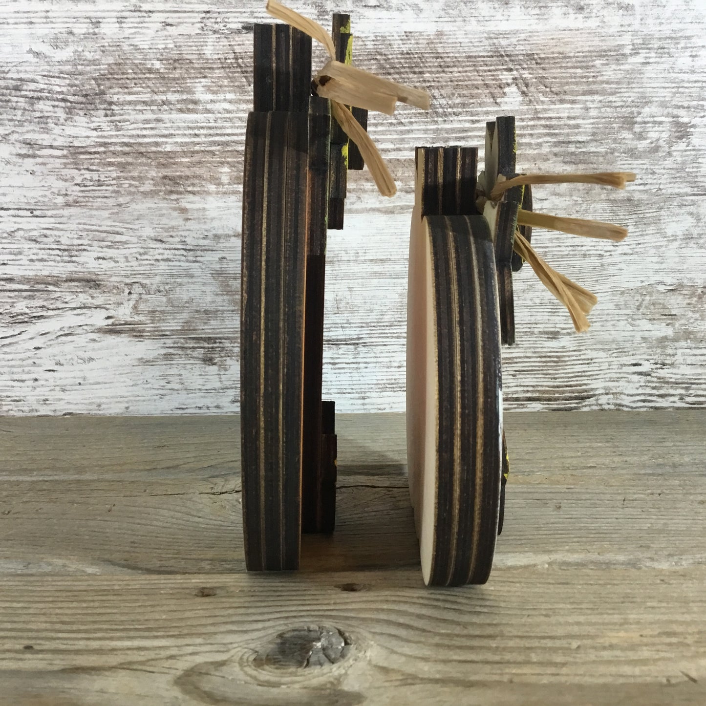 Hand-Painted Wood Pumpkin Set of 2 – Sunflowers, Black Bird