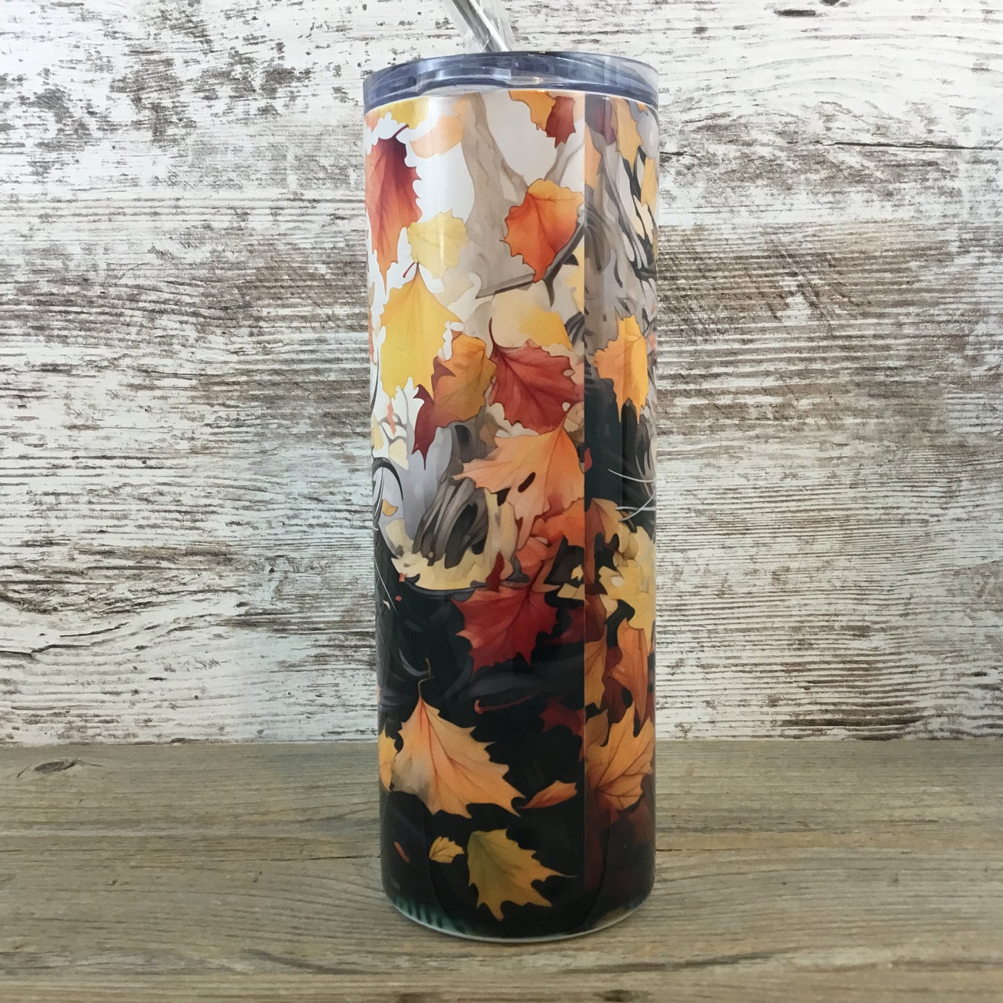 Black Cat Fall Leaves 20 oz Skinny Tumbler