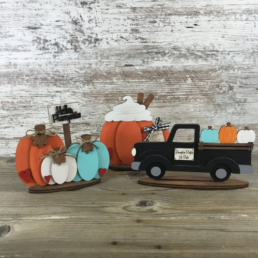 Pumpkin Truck, Pumpkin Latte & Hello Pumpkin Trio Shelf Sitter