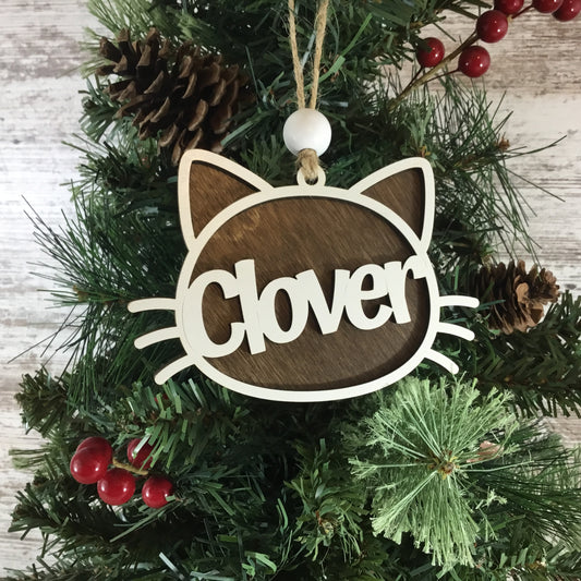 Personalized Name Cat Head Ornament – Custom Pet Keepsake