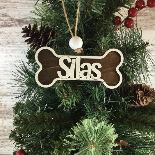 Personalized Name Dog Bone Ornament – Custom Pet Keepsake