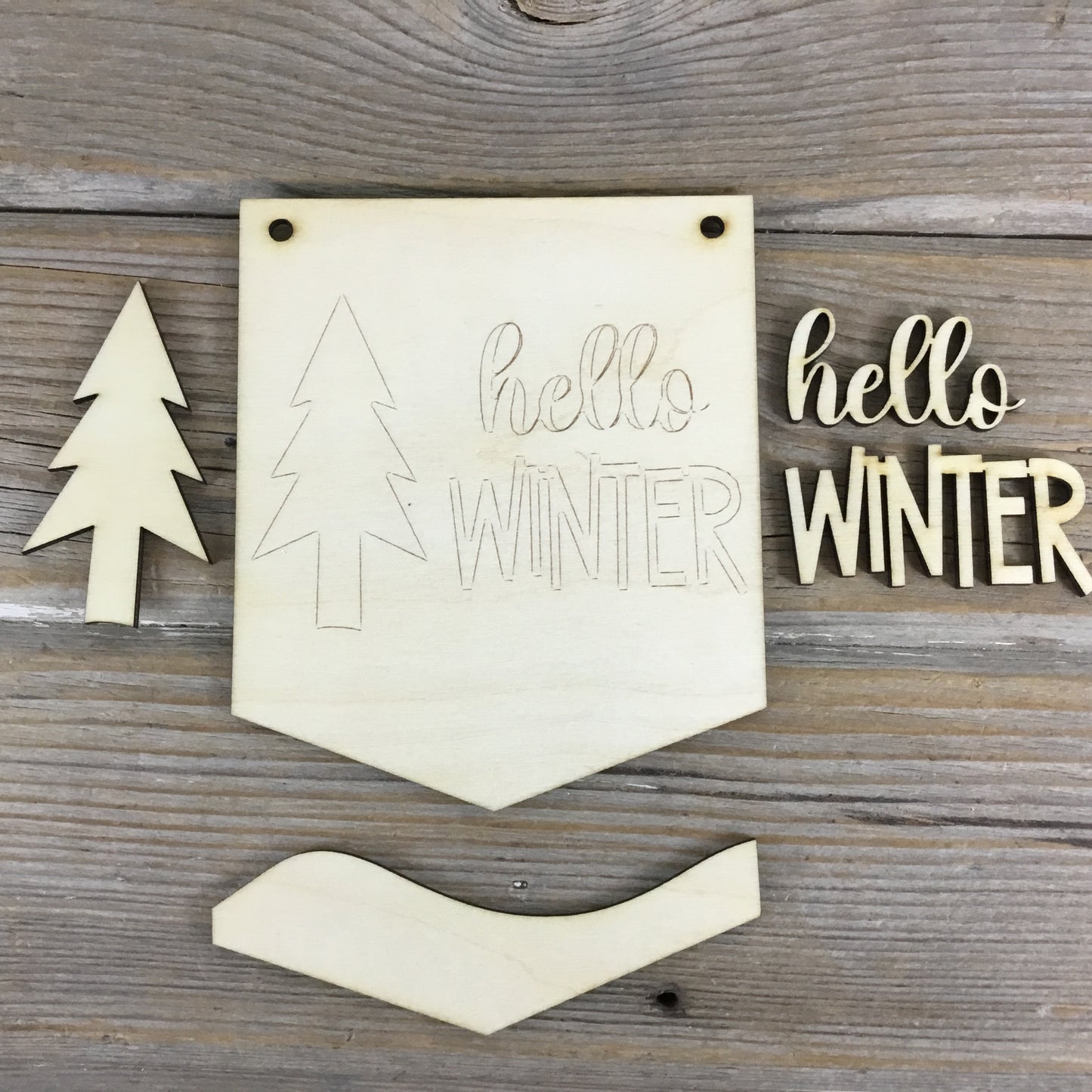 4 Winter Mini Hanging Signs Wood Blanks DIY Decor Set