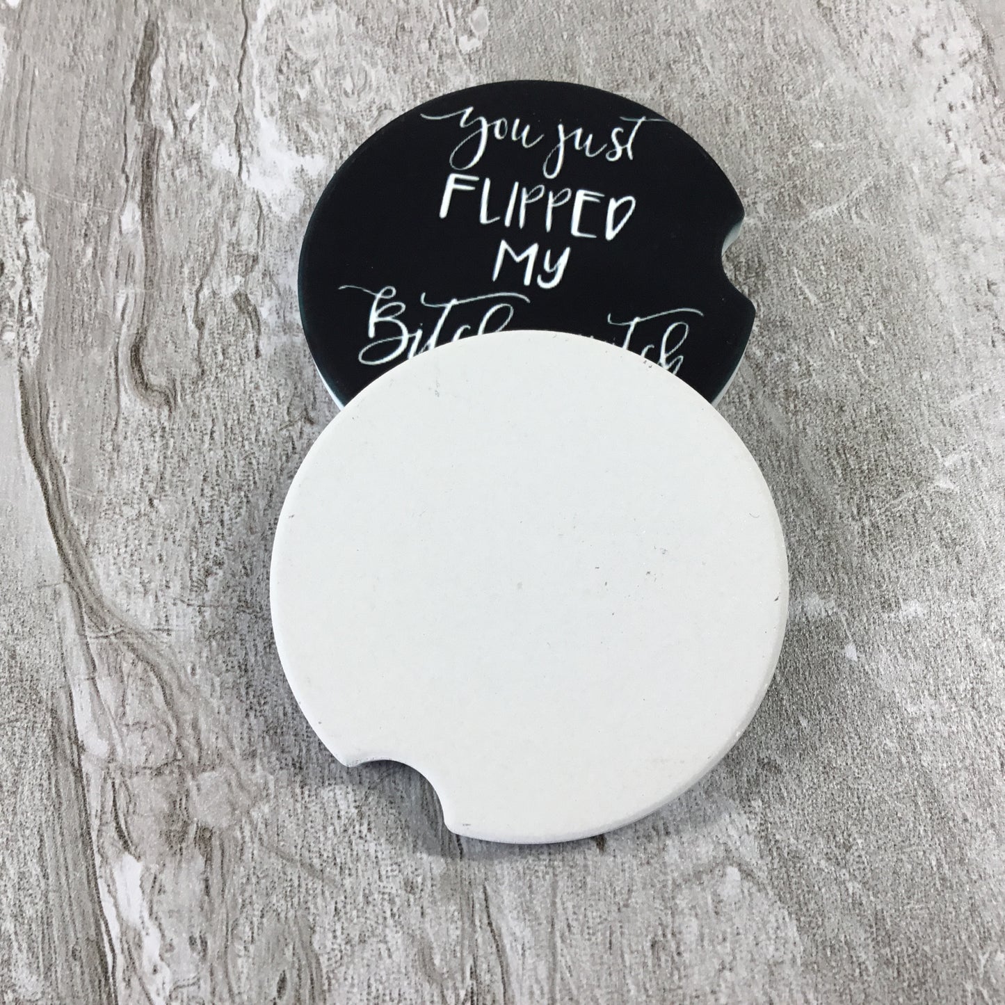 Funny Car Coasters Set of 2 - Buckle Up Buttercup & Bitch Switch