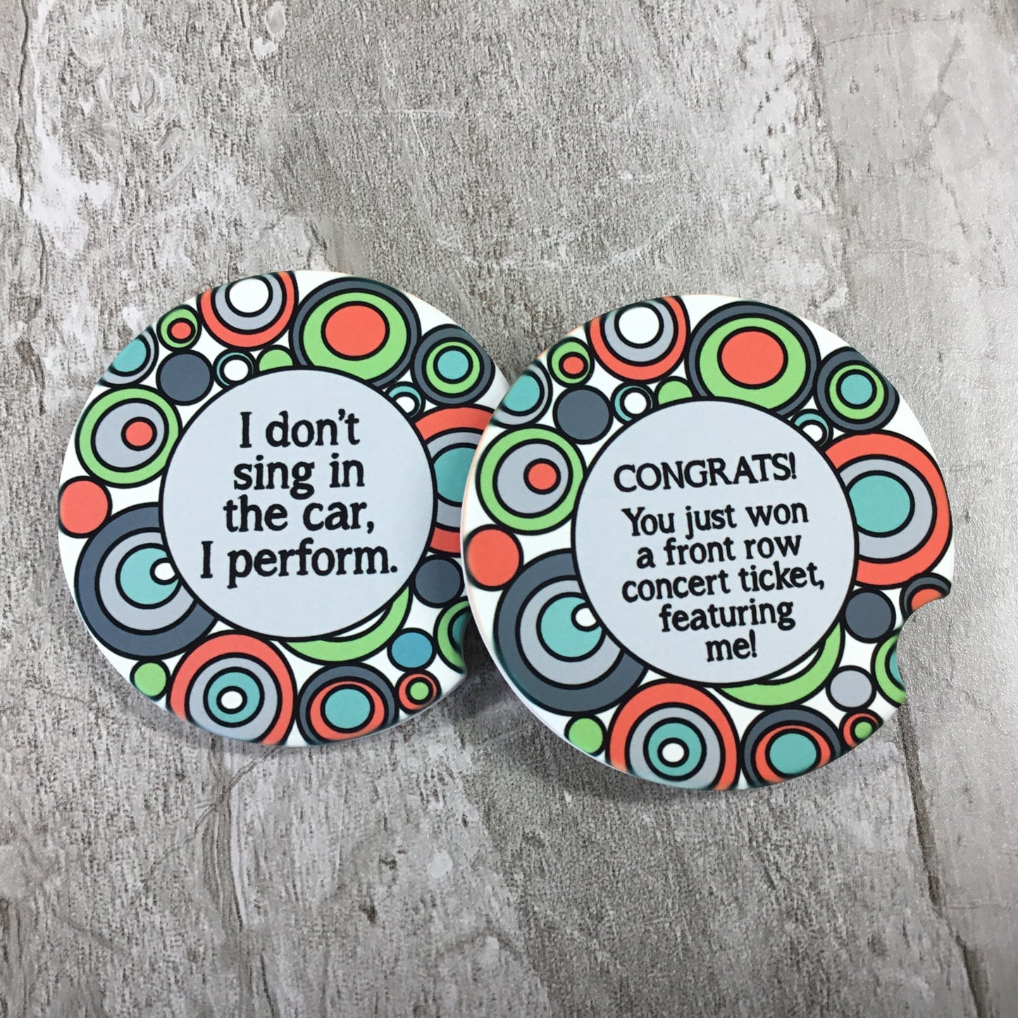 Funny Singing Quote Car Coasters Set Of 2 Sandstone