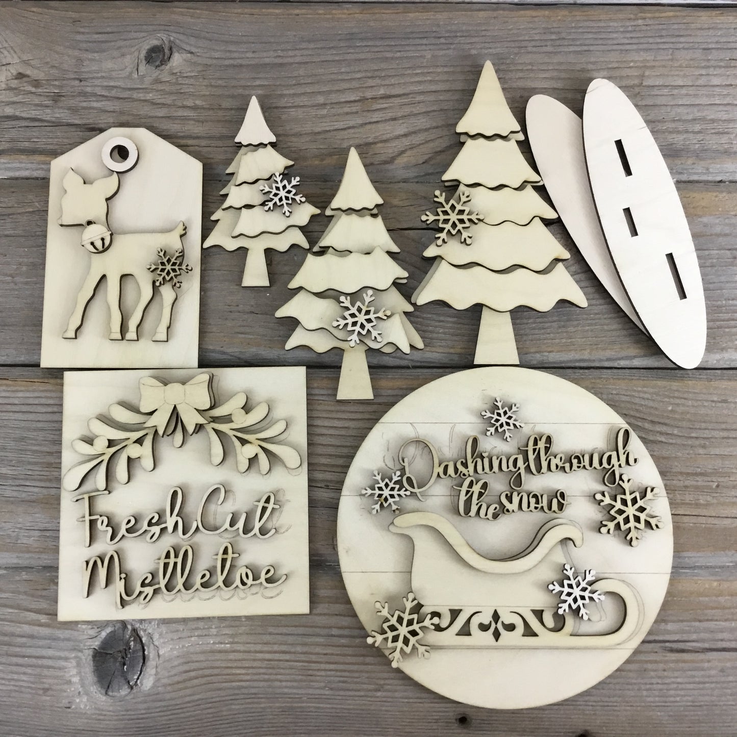 Mistletoe Winter Tiered Tray Wood Blanks DIY Decor Set