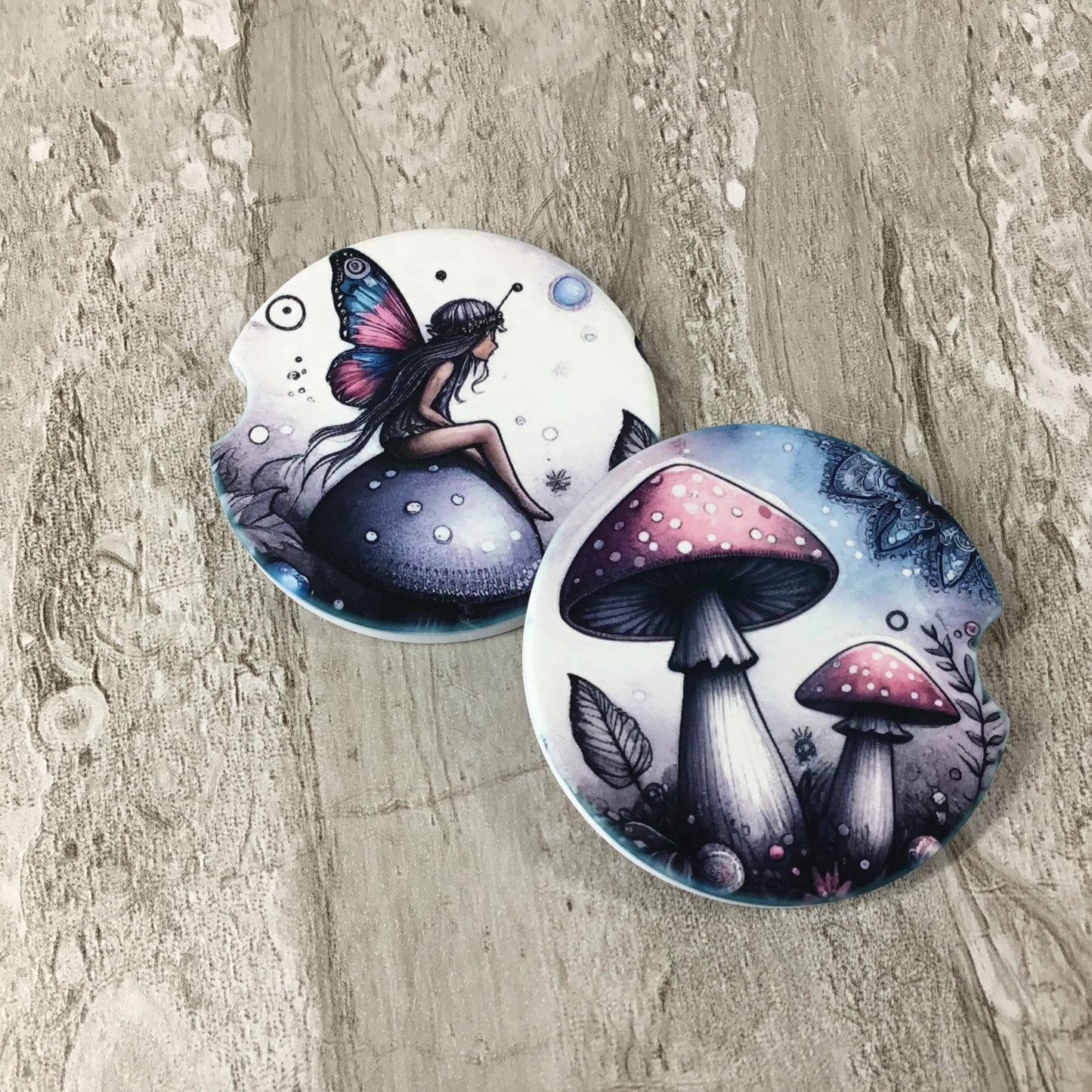 Fantasy Mushroom Mandala Forest Set of 2 Car Coasters