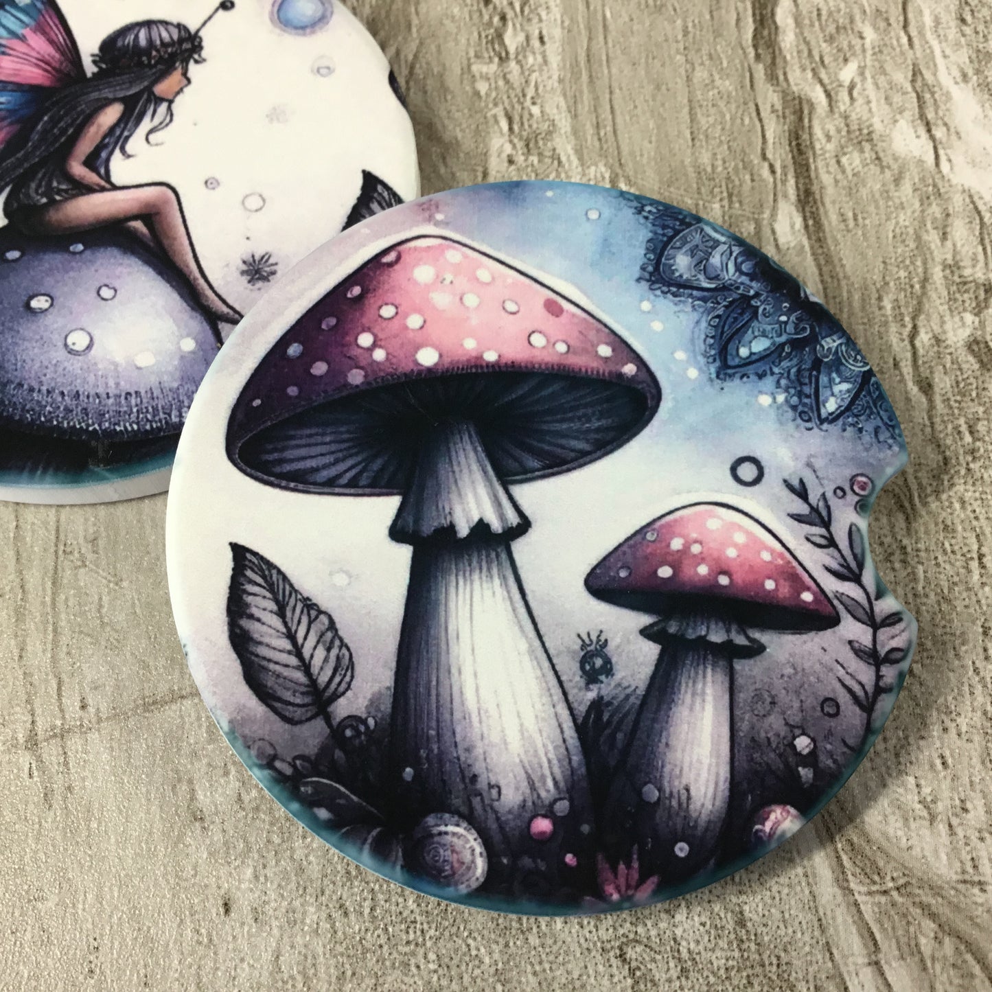 Fantasy Mushroom Mandala Forest Set of 2 Car Coasters