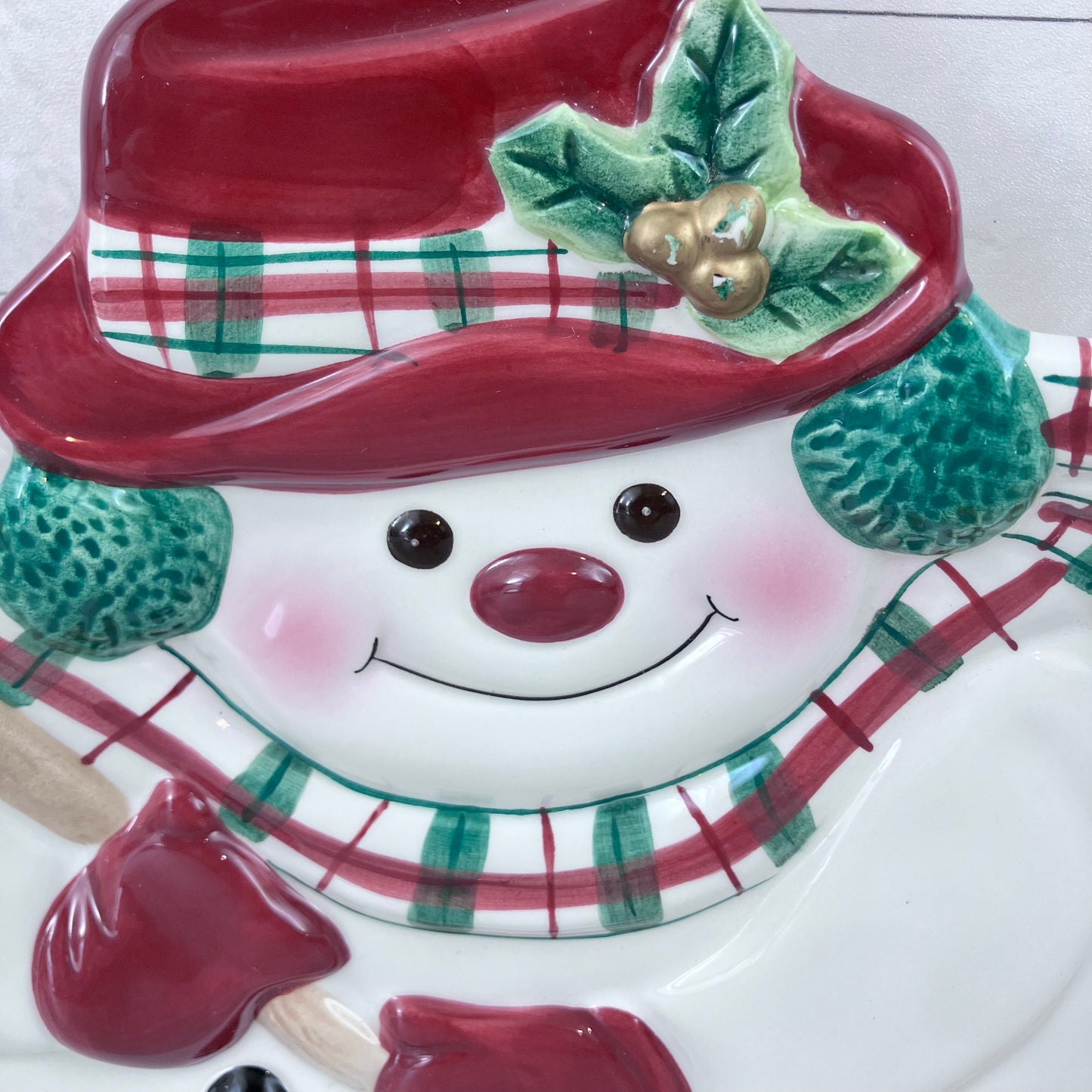 Fitz & Floyd Plaid Christmas Snowman Canape Plate