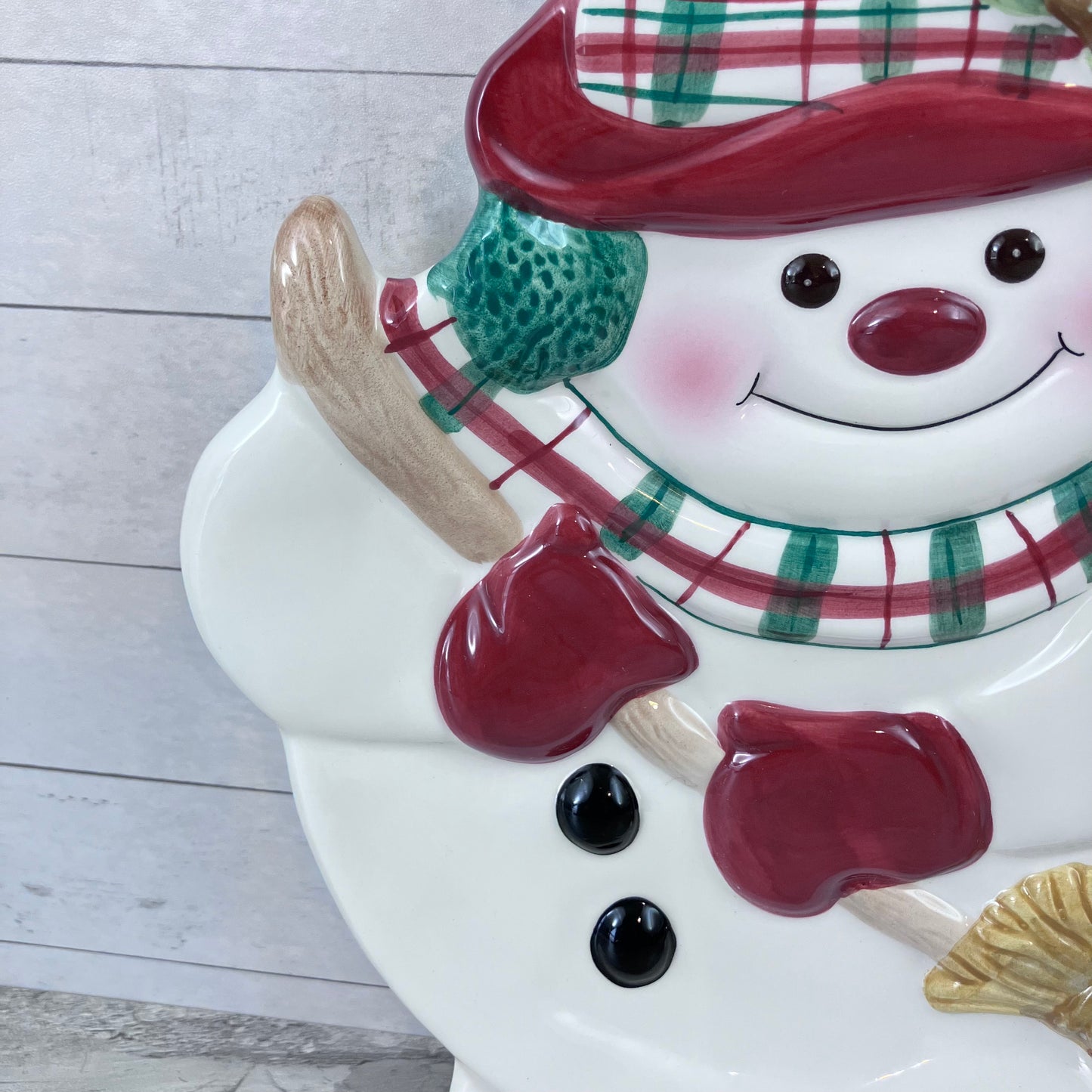 Fitz & Floyd Plaid Christmas Snowman Canape Plate