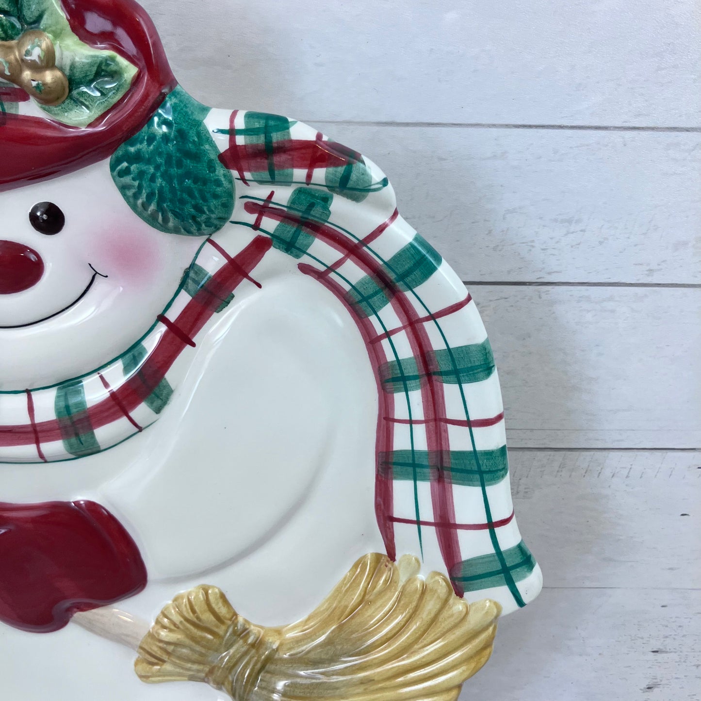 Fitz & Floyd Plaid Christmas Snowman Canape Plate